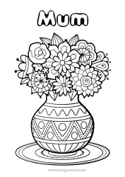 Free colouring Flowers Happy birthday Spring Vase