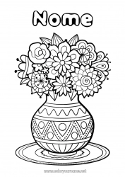 Página de desenho infantil Flores Feliz Aniversário Primavera Vaso