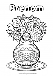 Coloriage à personnaliser Fleurs Bonne fête Printemps Vase