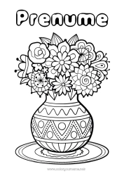 Pagină de colorat personalizată Flori La mulți ani! Primăvară Vază