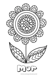 Farvelægningssiden for børn Blomster Mandala God fest Forår Mellemliggende farvelægninger