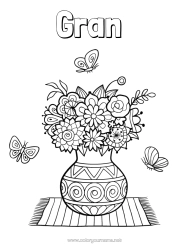 Free colouring Flowers Happy birthday Butterfly Vase Insects