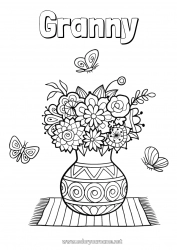 Child coloring page Flowers Happy feast day ! Butterfly Vase Insects