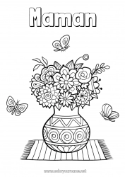 Coloriage enfant Fleurs Bonne fête Papillon Vase Insectes