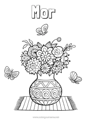 Gratis farvelægning Blomster God fest Sommerfugl Vase Insekter