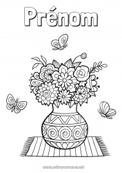 Coloriage gratuit Fleurs Bonne fête Papillon Vase Insectes