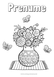 Pagină de colorat personalizată Flori La mulți ani! Fluture Vază Insecte