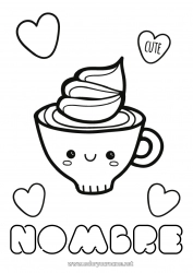 Colorear gratis Lindo Kawaii Café Bebidas