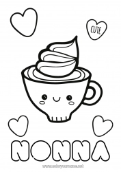 Pagina da colorare per bambini Carino Kawaii Caffè Bevanda