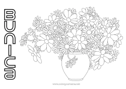 Pagină de colorat pentru copii Flori La mulți ani! Vază Margareta