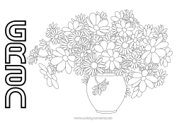 Free colouring Flowers Happy birthday Vase Daisy