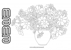 Kinder-Malvorlage Blumen Frohes Fest Vase Gänseblümchen