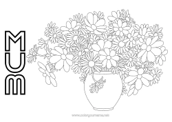 Free colouring Flowers Happy birthday Vase Daisy