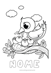 Página de desenho infantil Pássaro Primavera Animal Pássaros e mamíferos voadores Ninho de pássaro Filhote