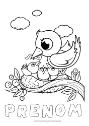 Coloriage gratuit Oiseau Printemps Animal Oiseaux et mammifères volants Nid d'oiseau Bébé animal