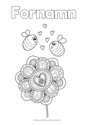 Gratis färgläggning Blommor Hjärta Mandala Vår Djur Bi Insekter