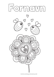 Gratis tegning Blomster Hjerte Mandala Forår Dyr Bi Insekter