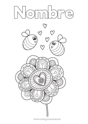 Colorear gratis Flores Corazón Mandala Primavera Animales Abeja Insectos