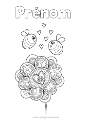 Coloriage gratuit Fleurs Coeur Mandala Printemps Animal Abeille Insectes