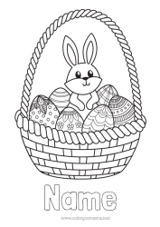 Free colouring Cute Rabbit Animal Easter eggs Basket Forest animals