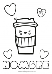 Colorear gratis Lindo Kawaii Café Té Bebidas Soda