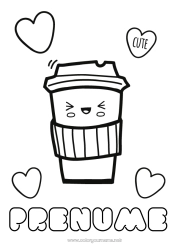 Pagină de colorat personalizată Drăguț Drăguț Cafenea Ceai Băutură Soda