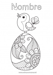 Colorear para personalizar Mandala Pájaro Animales Huevos de Pascua Gran huevo de pascua Aves y mamíferos voladores