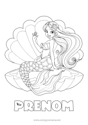 Coloriage à personnaliser Princesse Mer Sirène Conte de fées Coquillages Animaux marins ou aquatique