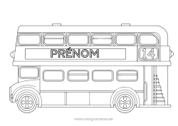 Coloriage gratuit Londres Royaume-Uni Bus, car Transport en commun terrestres