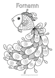 Gratis färgläggning Mandala Djur Fisk Påfågel Komplexa målarbilder Marina djur eller vattenlevande djur Fåglar och flygande däggdjur Fjäder