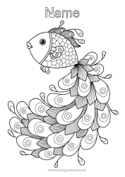 Coloring to customize Mandala Animal Fish Peacock Complex coloring pages Marine or aquatic animals Flying birds and mammals Feather