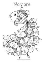 Colorear gratis Mandala Animales Pescado Pavo real Dibujos complejos para colorear Animales marinos o acuáticos Aves y mamíferos voladores Pluma