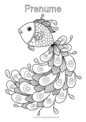Pagină de colorat gratuită Mandala Animal Pește Păun Desene de colorat complexe Animale marine sau acvatice Păsări și mamifere zburătoare Pană