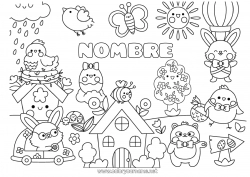 Colorear para personalizar Kawaii Pájaro Gallina Primavera Sol Pollito Conejo Mariposa Animales Pascua de Resurrección Simbolos Casa Insectos Aves y mamíferos voladores Animales de granja Animales del bosque Nido de pájaro