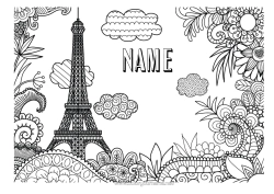 Colouring to customise Flowers Mandala Geography France Complex Colouring Pages Country Cityscape Paris Monument City Of The World