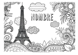 Colorear para personalizar Flores Mandala Geografía Francia Dibujos complejos para colorear País Paisaje urbano Paris Monument Ciudad del mundo