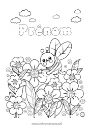 Coloriage gratuit Fleurs Printemps Animal Abeille Coloriages intermédiaires Insectes