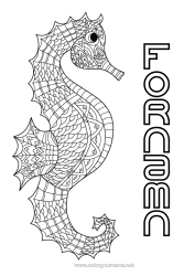 Gratis färgläggning Mandala Hav Djur Hippocampus Marina djur eller vattenlevande djur