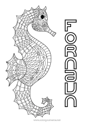 Gratis fargelegging Mandala Hav Dyr Hippocampus Marin eller akvatisk dyr