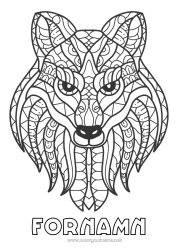 Gratis färgläggning Varg Mandala Djur Skogens djur