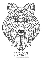 Free colouring Wolf Mandala Animal Forest animals