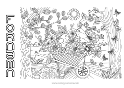 Gratis färgläggning Blommor Mandala Fågel Vår Fjäril Djur Insekter Fåglar och flygande däggdjur