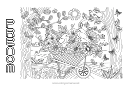 Coloriage gratuit Fleurs Mandala Oiseau Printemps Papillon Animal Insectes Oiseaux et mammifères volants