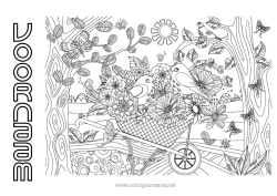 Gratis tekening Bloemen Mandala Vogel Lente Vlinder Dier Insecten Vogels en vliegende zoogdieren