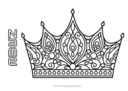 Free colouring Princess Crown Mardi Gras Jewel Fairy tale Intermediate colouring sheets