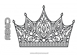 Free coloring Princess Crown Shrove Tuesday Jewel Fairy tale Intermediate coloring pages