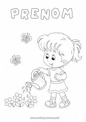 Coloriage gratuit Fleurs Fille Printemps Papillon Insectes