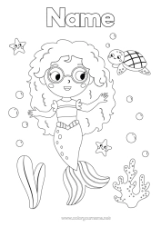 Free colouring Sea Fish Siren Marine or aquatic animals