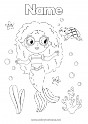 Free coloring Sea Fish Mermaid Marine or aquatic animals