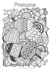 Pagină de colorat personalizată Mandala Fluture Ouă de Paște Paște Desene de colorat complexe Insecte Libelulă